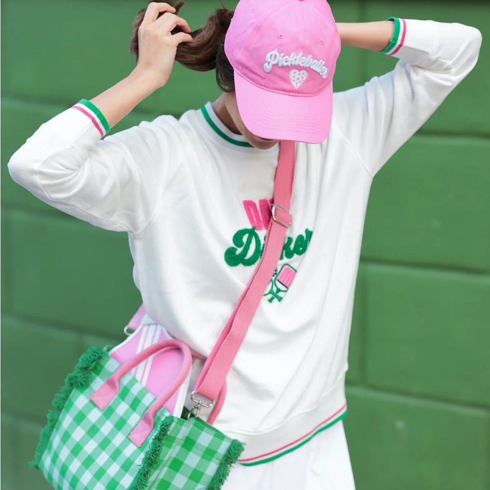 Shiraleah "Day Dinker" Sweatshirt, Preppy White Pink Green L NWT $75.00
